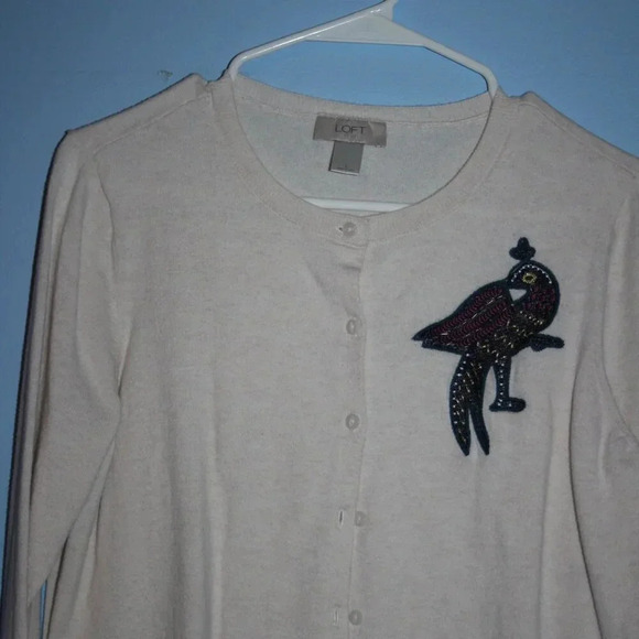 LOFT Outlet Large Women's Off-White Button Up Cardigan 100% Cotton - Picture 7 of 14